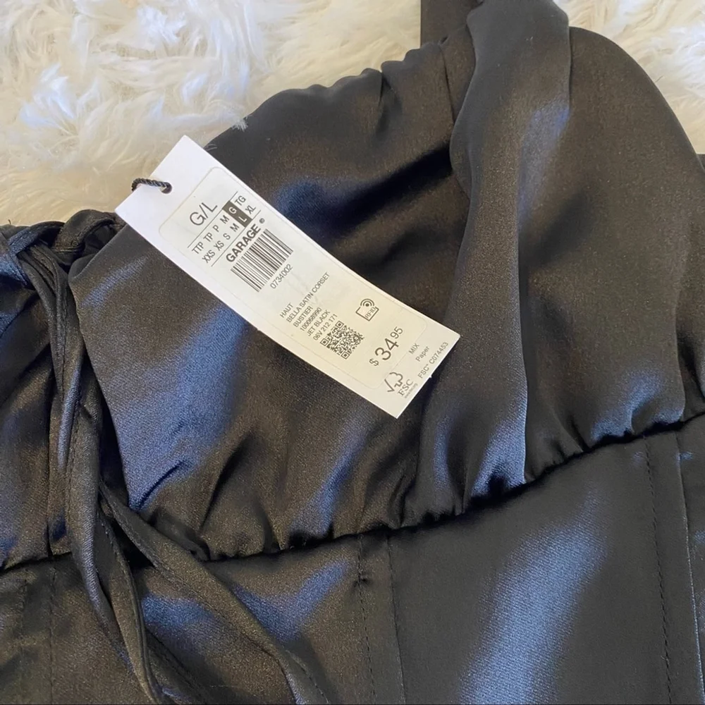 GARAGE Satin Bustier Bralette New Black size Large with Ribbing